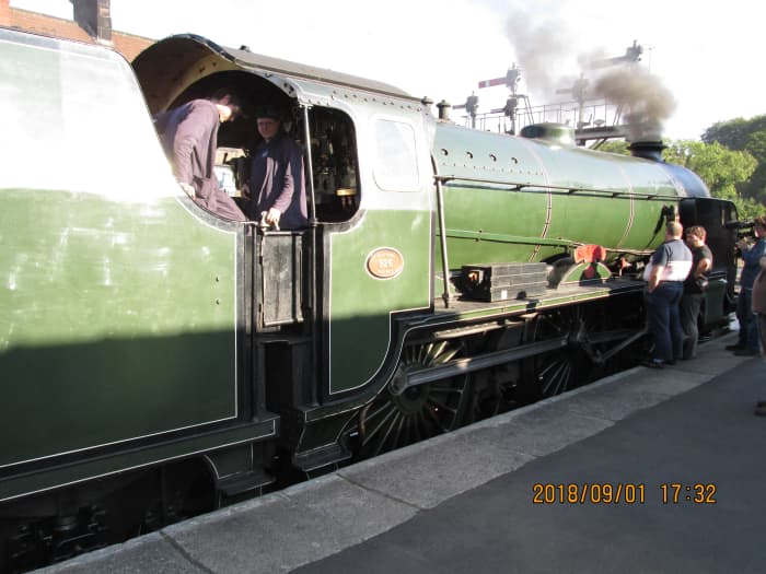 'resident visitor', Southern Railway Schools Class 4-4-0 'Repton' awaits the 'off' at what was the 'Down' (Whitby) platform, to return through the tunnel to Deviation Shed