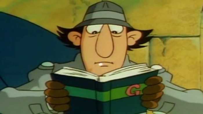 Inspector Gadget seen in this photo is reading his rule book after arriving in his next destination.