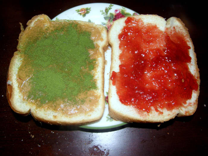 My youngest son loves Moringa powder sprinkled on his PBJ sandwiches. Simply sprinkle some of the powder onto the peanut butter after it is spread on the bread.