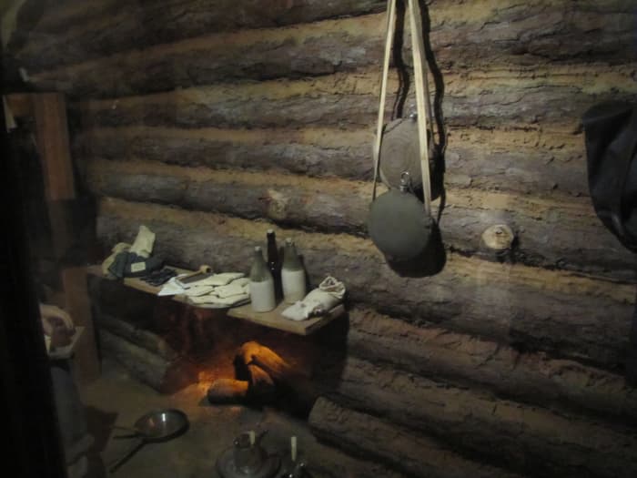 Interior of a cabin like the troops would have crowded into for the winter during the Civil War. (Petersburg, Virginia)
