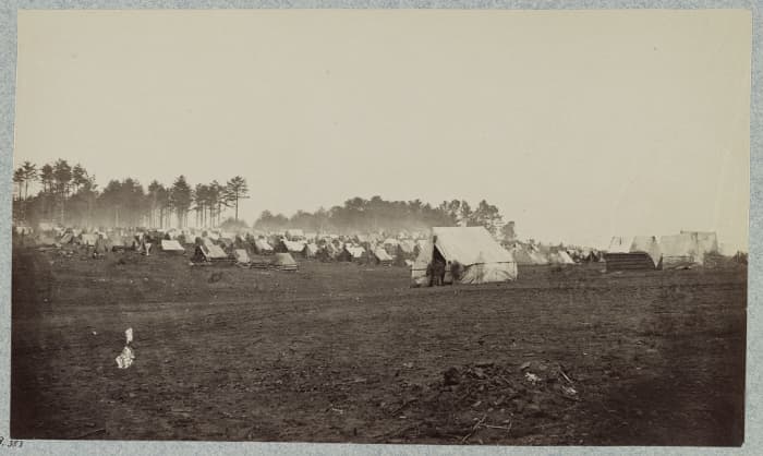 The troops and camp workers had varied shelter with some log structures, mostly tents though.