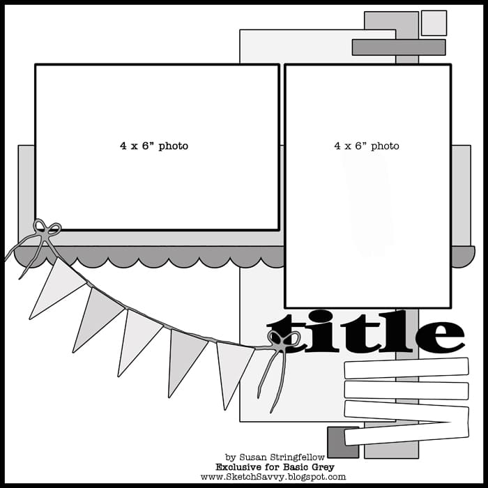 A scrapbook sketch is like a blueprint for your scrapbook pages. All the elements of a good page are included. Use the sketch as a guide.