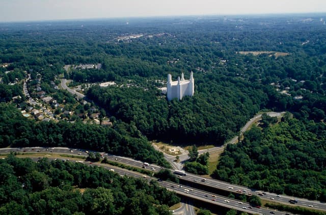 Aerial of the Mormon Temple in / near Bethesda, Maryland