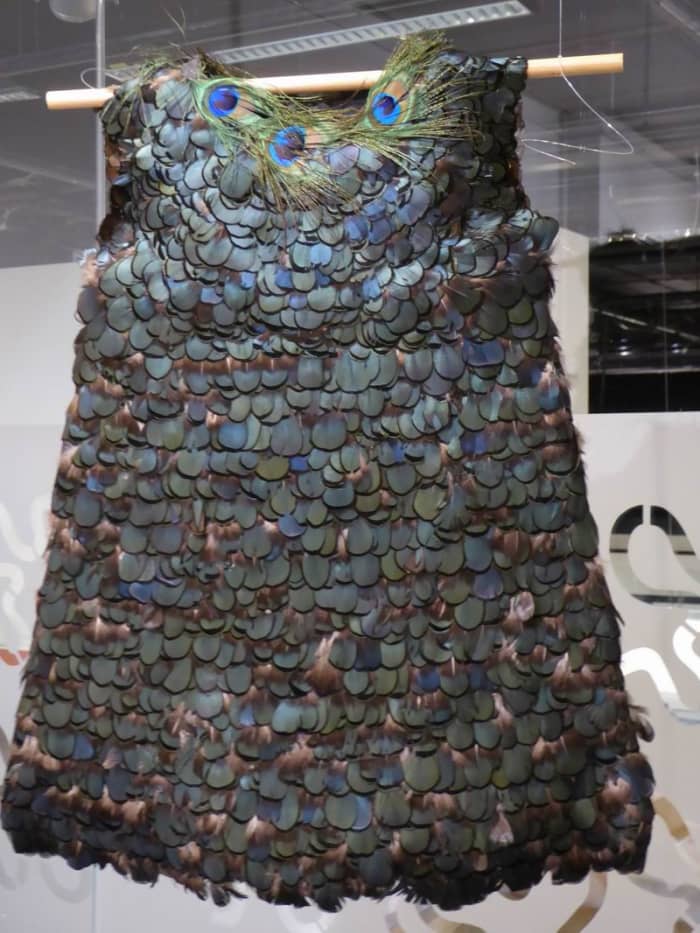 Cecilia Paredes' dress features pheasant and peacock feathers.