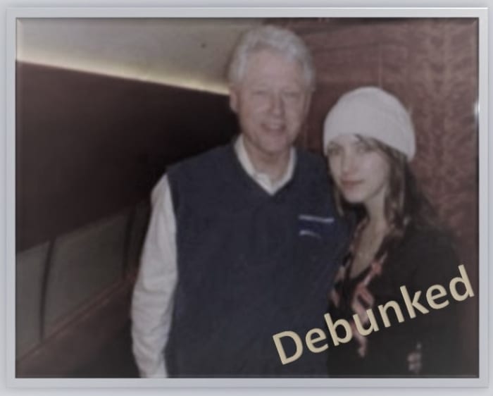 Debunked by Snopes. The photo was not taken in Epstein's plane, if this is Rachel Chandler, she would have been 19 years old during this photo. The photo was taken in 2006, Qanon Conspiracy theory pushed in 2017.