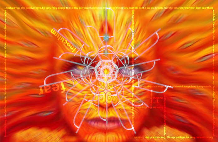 I produced this digital composite using Alex Grey's art, the lyrics to Fear Inoculum, and a heptagram rotation of Tool's 2019 logo.