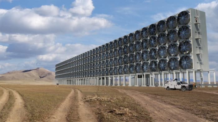Carbon capture systems like the one above could someday be used to remove CO2 from the atmosphere.