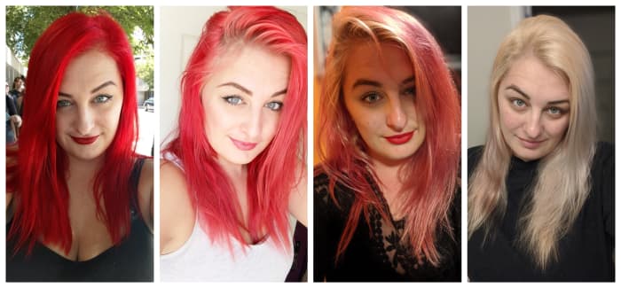 Here is a progression of how this color faded, beginning from around September 1, 2019 (where it is at its reddest) all the way to around November 11 (where it was basically blonde).