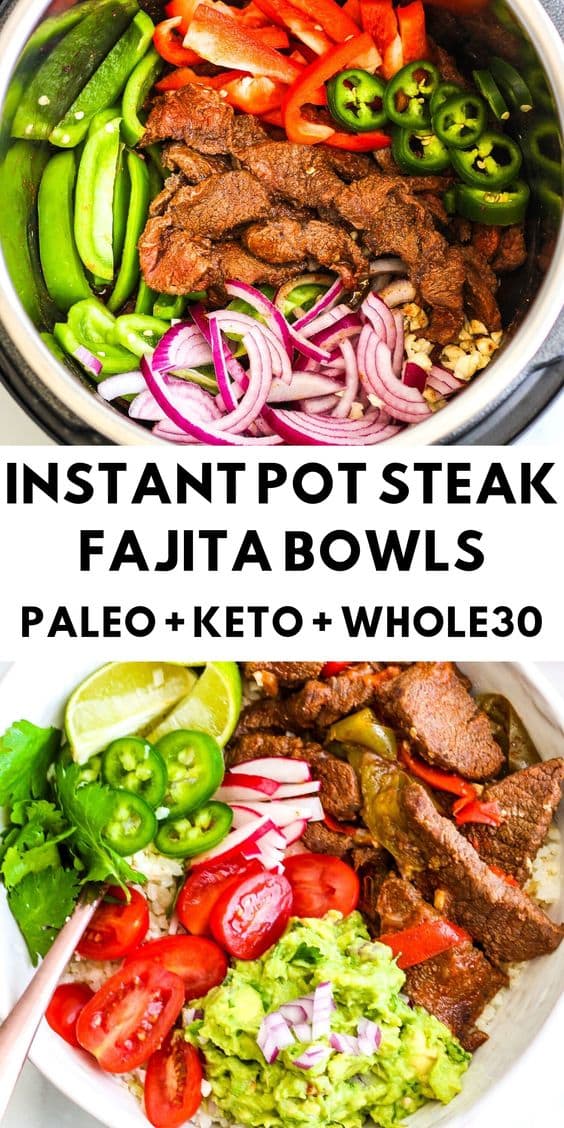 This Instant Pot steak fajita bowl ranks number 2 on the Pinterest list. thebetteredblondie.com has given us a fabulous recipe that will even please non keto people in your family.