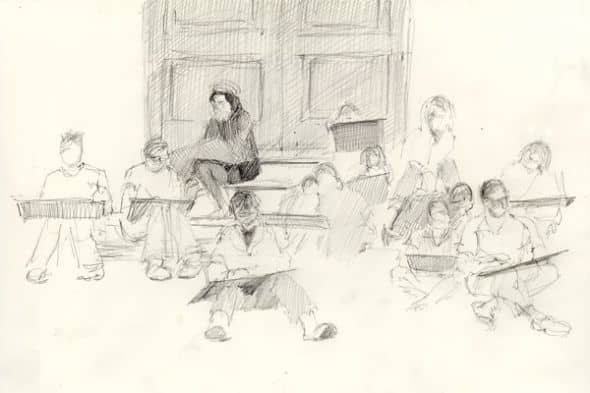 The Big Draw, Covent Garden, London 2007 Drawing the crowd drawing spaces 8"x11" pencil on HP paper copyright Katherine Tyrrell