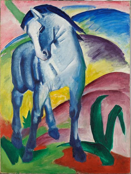 Blue Horse I by Franz Marc (1911). Currently owned by the Lenbachhaus Museum in Munich, Germany