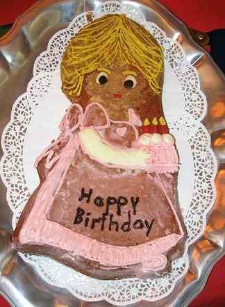 This birthday cake cookie was baked in a Precious Moments cake pan and then decorated to look like Princess Peach.