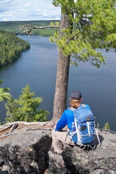 An overlook above Rose Lake. We stopped here before hiking down to the waterfall at Stairway Portage.
