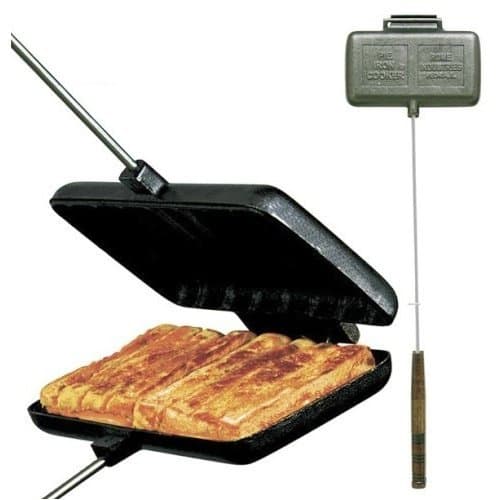 Traditional Camp Lunch - Grilled Cheese sandwich, made with another piece of cast iron cookware - The Pie Iron