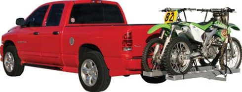 *Dual Aluminum Motorcycle Hitch Carrier* Load up & haul 2 dirt bikes with our hitch mounted double motorcycle carrier. The AMC-600-2 is constructed of aluminum with a steel powder coated main hitch tube for added support. An included ramp is used