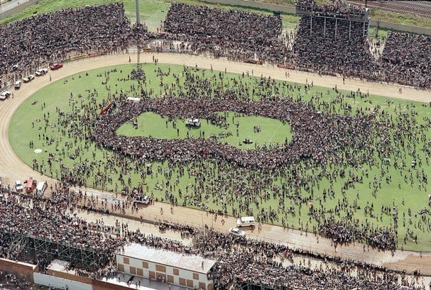 Some of the thousands of supporters who filled the Orlando Stadium on Monday, Feb. 12, 1990 in South Africa waiting for Nelson Mandela to arrive. Several people were crushed against fences as the stadium filled to capacity but no serious injuries wer
