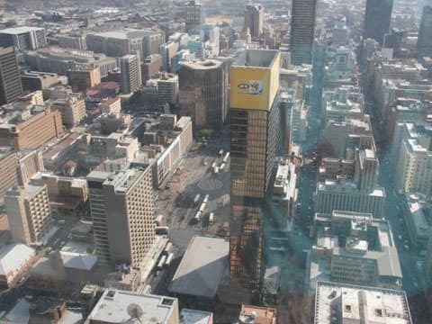 A bird's eye view of Gandhi Square from the "Top of Africa" tower in downtown Johannesburg.