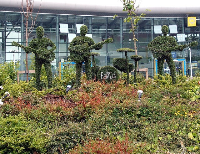 Sculptures can be made with many different materials as is shown by these topiary 'Beatles' in Liverpool (Ringo is unfortunately missing after saying something bad about Liverpool!)