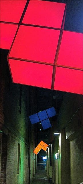 These fun light sculptures can be found in Abercrombie Lane, just off George Street in Sydney, Australia.