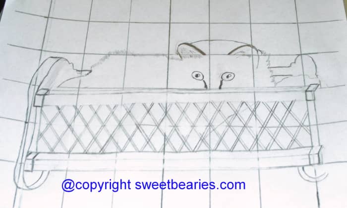 Here I finished adding the bottom part of Maxx's cradle. Also, I added the details to his eyes and ears.