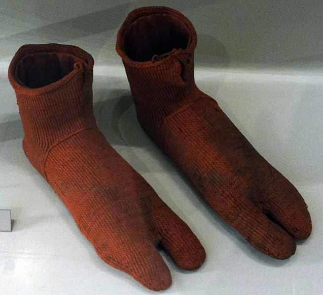 Earliest known surviving cloth socks from 300 ---500 a.d. On display at the Victoria and Albert Museum in London, England.