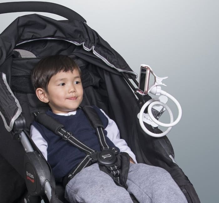 This clip-on holder is the extra hand any mom needs to hold baby bottles, phones, snacks and anything she can think of.