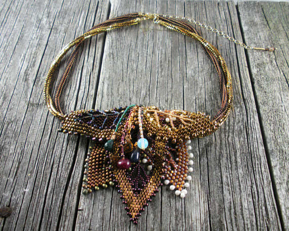 Made to Order: Beadwoven "Russian Leaves" Necklace: Changing the colors in this piece would significantly change feel of these piece. Consider colors that portray different seasons.