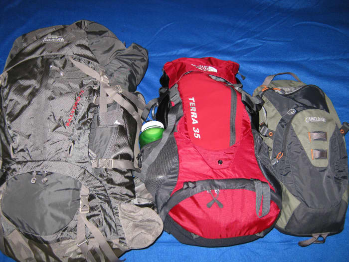 Three of my packs: Gregory Baltoro, The North Face Terra 35, Camelbak Cloud Walker.
