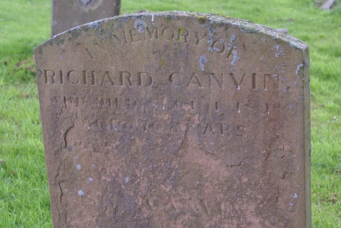 Close up of gravestone, believe it to read that he died sometime in the 1800s and that he was 70 years of age at the time of his death.
