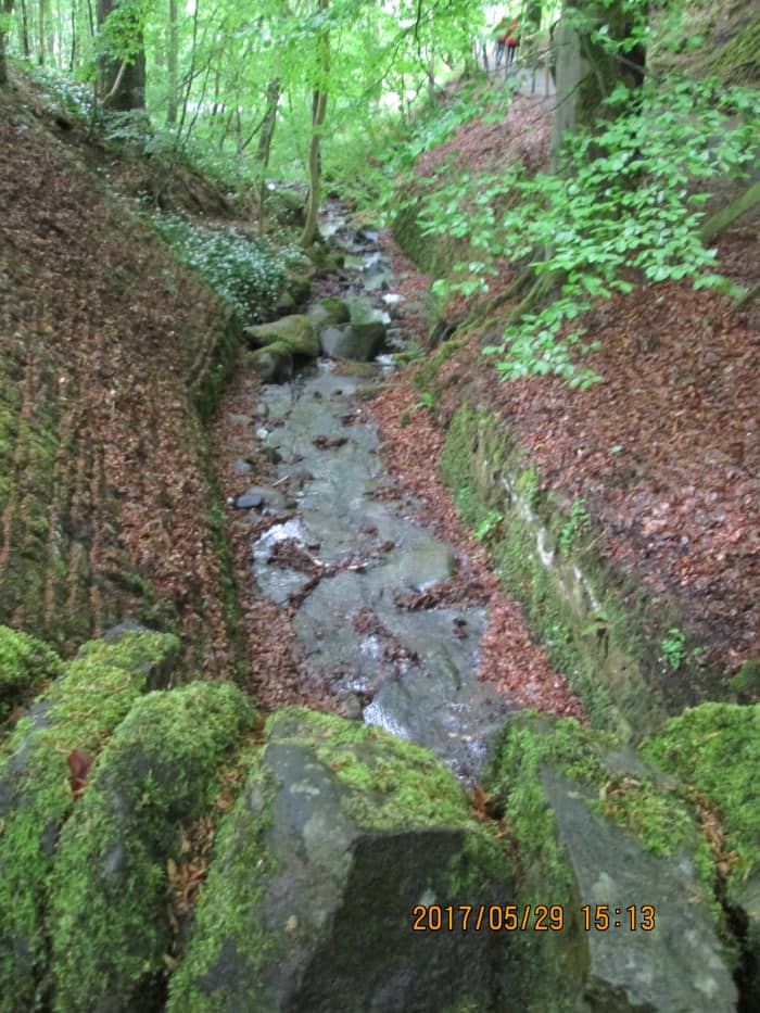 Follow the well maintained track from the High Force Hotel. The track bends halfway along to accommodate a small tributary. Look down over the stone bridge wall, and then...