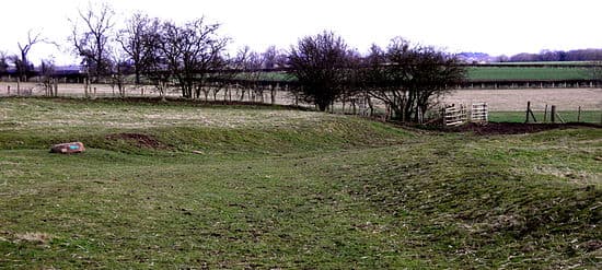 Ground-level view of the site investigated by Time Team. The Hollow Way, seen here led to Thornton Hall, now an English Heritage site