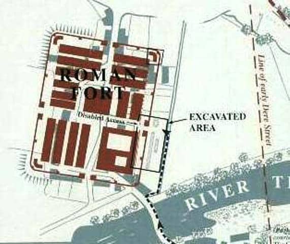 The Roman fort site at Piercebridge, across the road from which lies the current village of Piercebridge