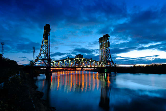 The Newport Lift Bridge across the Tees hasn't been operational for some time, the deck now permanently down as part of the A19 road that links Selby, York, Middlesbrough, Sunderland and Newcastle-on-Tyne,