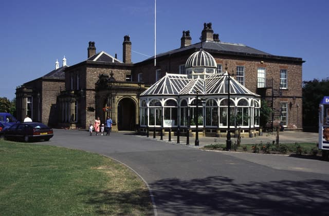 Preston Hall in Preston Park near Stockton-on-Tees, set amid large grounds by the River Tees. This handsome house is now a museum, see below