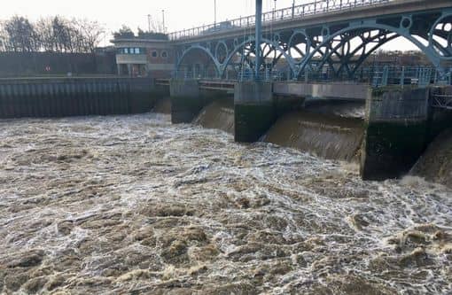 The Tees Barrier after storm 'Clara' hit the region on 9th-10th February, 2020 - see also Yarm pictures below