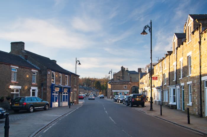 Middleton-in-Teesdale, look along the High Street here for the road up to High Force Hotel and car park past Bowlees (see below)