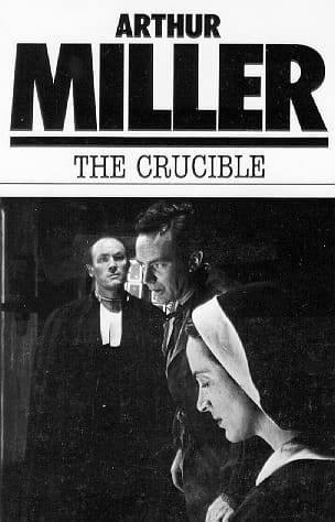 Playbook cover for "The Crucible," by Arthur Miller (1952) depicting the Salem Witch Trials.