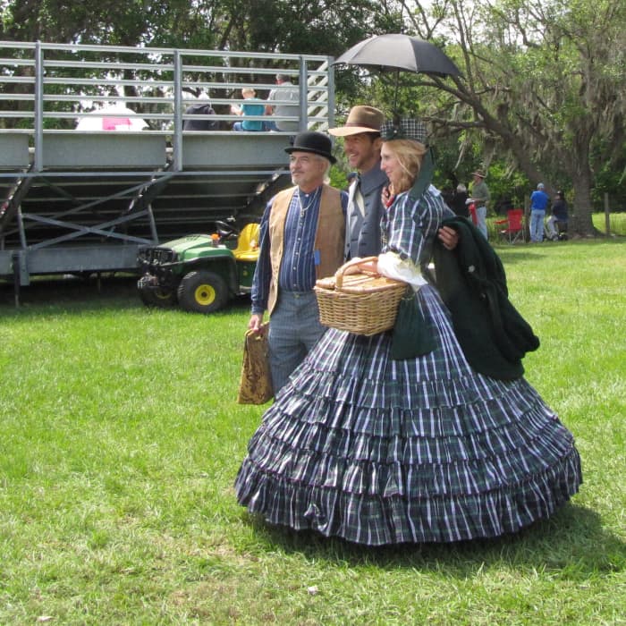 Re-enactors at an event in Florida. The re-enactors are dedicated in getting their costumes perfect for the time period.