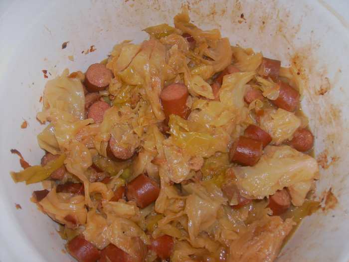 Easy Slow Cooker Cabbage With Hot Dogs Cheap Meals Delishably