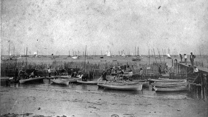 A part of the Key West sponge fleet is shown. According to Ralph Bellwood, this photograph was taken in “1893 or a year or two later.”