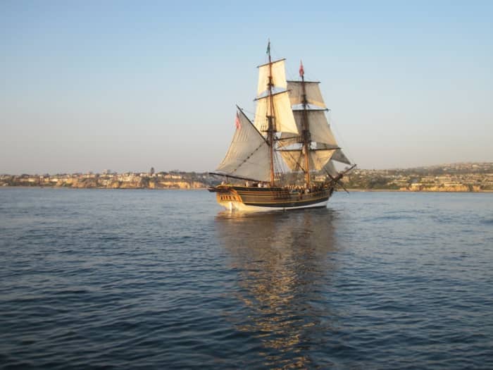 The Lady Washington on Newport Bay. As Jack Sparrow said, "She's such a pretty ship." Tall ship is no exaggeration: her mainmast is 89 feel tall!