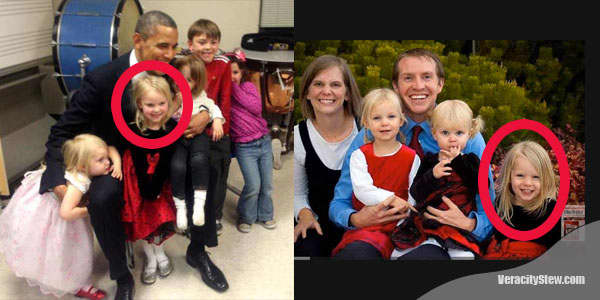 Right: Photo of President Obama with children of Sandy Hook murder victims. Left: Family of Sandy Hook murder victim (on the right).