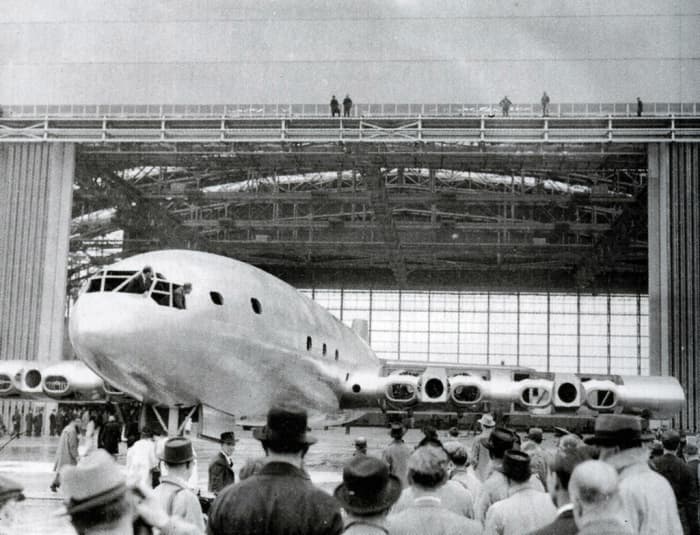Partially completed Bristol Brabazon. You can see the nacelles on the wing for four of the eight engines and openings for the propellers.