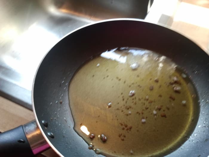Remove the meat from the pan before adding the flour. Note: This is twice as much fat as I needed, so I poured half of it off to save for making "dirty" eggs.