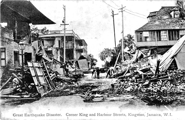 Postcard depicting the damage to Kingston, Jamaica that resulted from the 14 January 1907 earthquake.