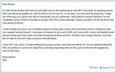 Full text of Dalton Rappatoni Twitter message that he is leaving IM5