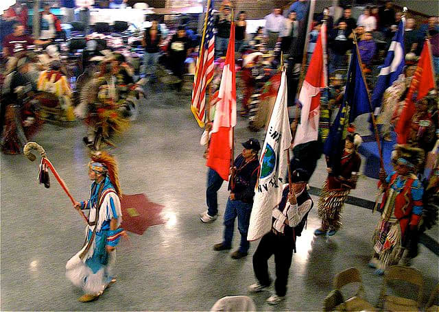 The Eagle staff has strong spiritual significance and precedes the flags. 2007 PowWow, Helena, Montana