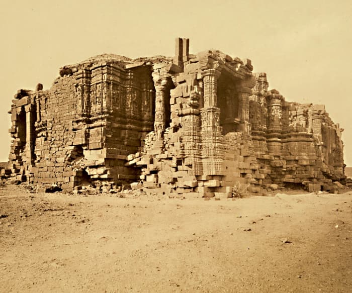 The Somnath temple of Gujarat, India in 1869. This Hindu temple, first built more than 1500 years ago, was destroyed by Muslim invaders and rebuilt many times, most recently in the 20th century