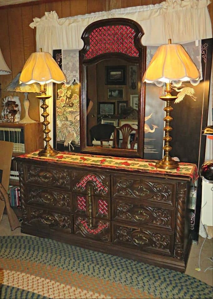 This Mediterranean style 1970s dresser belong to Jack Lord, his wife Marie de Narde sold it along with the rest of the bedroom suit in the early 1970s to my Grandfather who at the time had a Honolulu condominium on Kahala Avenue near the Lord's home.