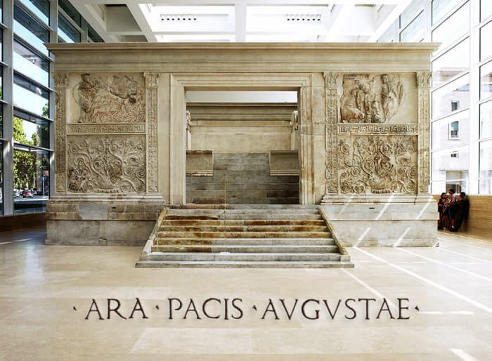 The Ara Pacis Augustae is an altar in Rome dedicated to Pax, the Roman goddess of Peace. The monument was commissioned by the Roman Senate on July 4, 13 BC to honour the return of Augustus to Rome photo July-Oct. 2008